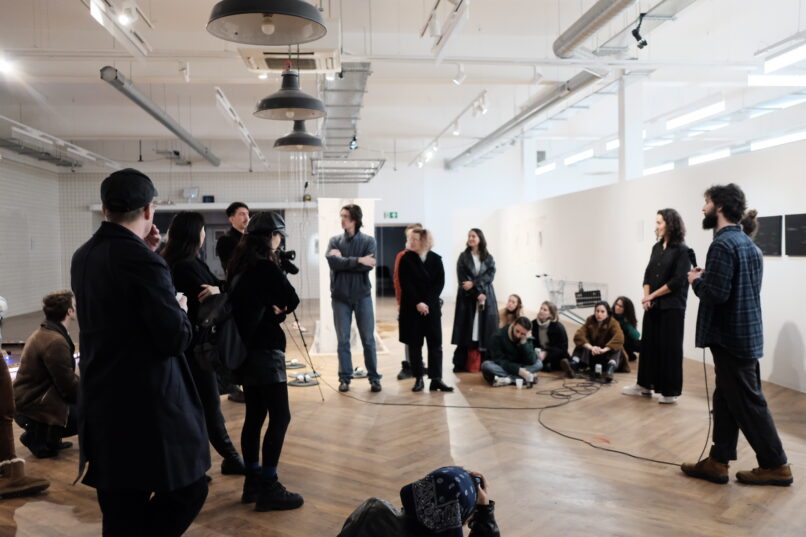 Members of threadsafe with the public during their open crit session